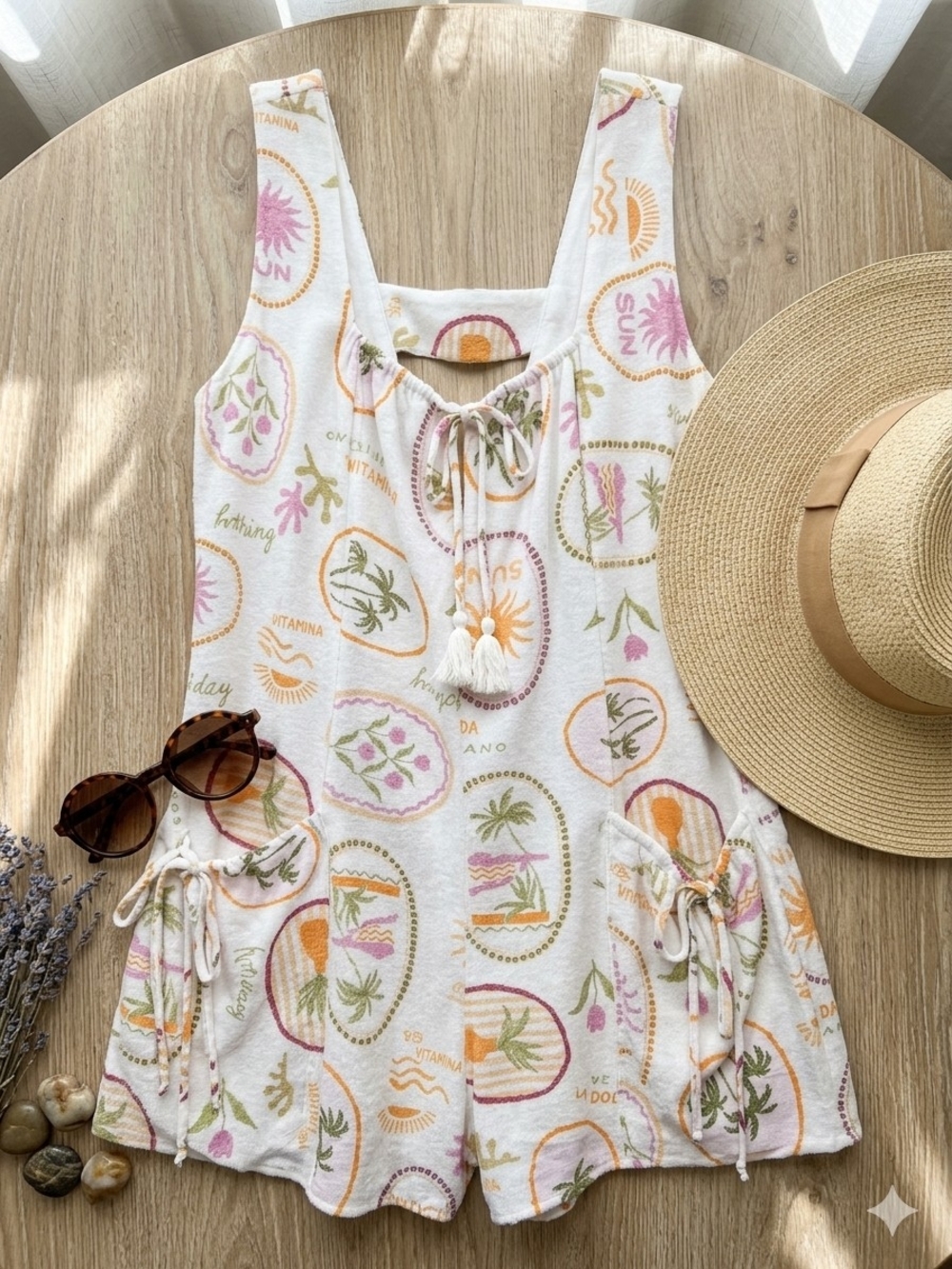 Carole Christian | White Tropical Shorts Romper